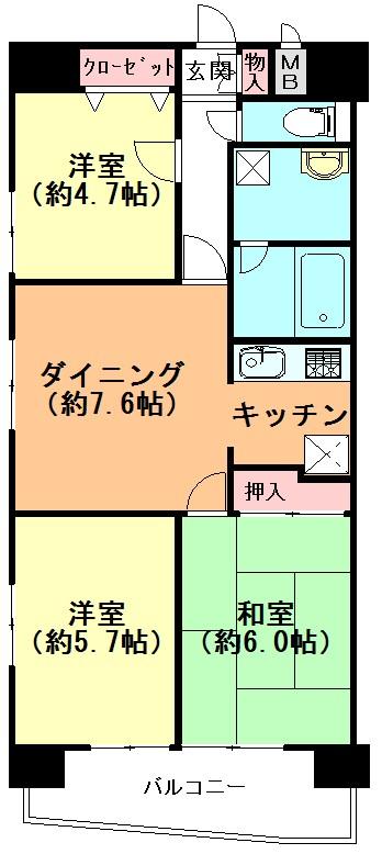 Floor plan. 3DK, Price 13.7 million yen, Occupied area 60.22 sq m , Balcony area 6.8 sq m