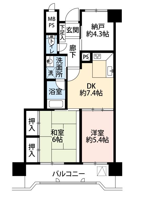 Floor plan. 2DK + S (storeroom), Price 12.1 million yen, Occupied area 51.19 sq m , Balcony area 8.96 sq m