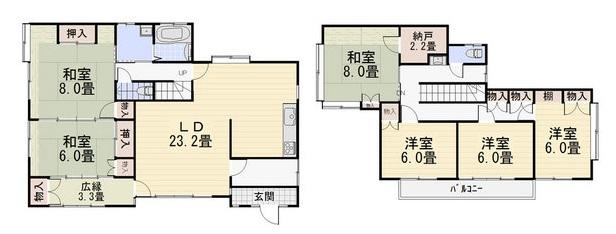 Floor plan. 35,980,000 yen, 6LDK + 2S (storeroom), Land area 302.76 sq m , Building area 164.82 sq m