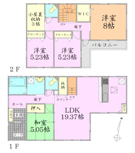 Floor plan. 32,800,000 yen, 4LDK + 2S (storeroom), Land area 161.63 sq m , Building area 106.82 sq m