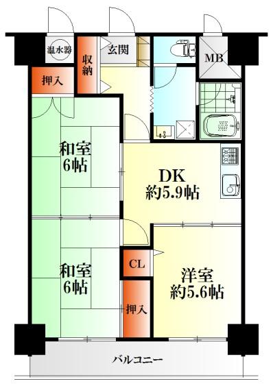 Floor plan. 3DK, Price 9.3 million yen, Occupied area 59.85 sq m , Balcony area 6.46 sq m