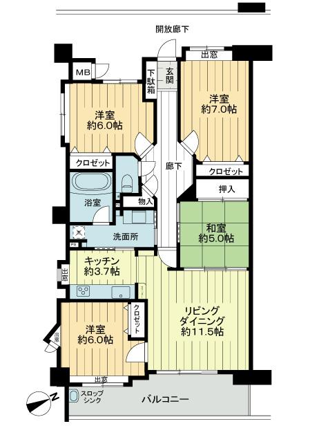 Floor plan. 4LDK, Price 31,800,000 yen, Footprint 90.5 sq m , Balcony area 13.61 sq m 4LDK