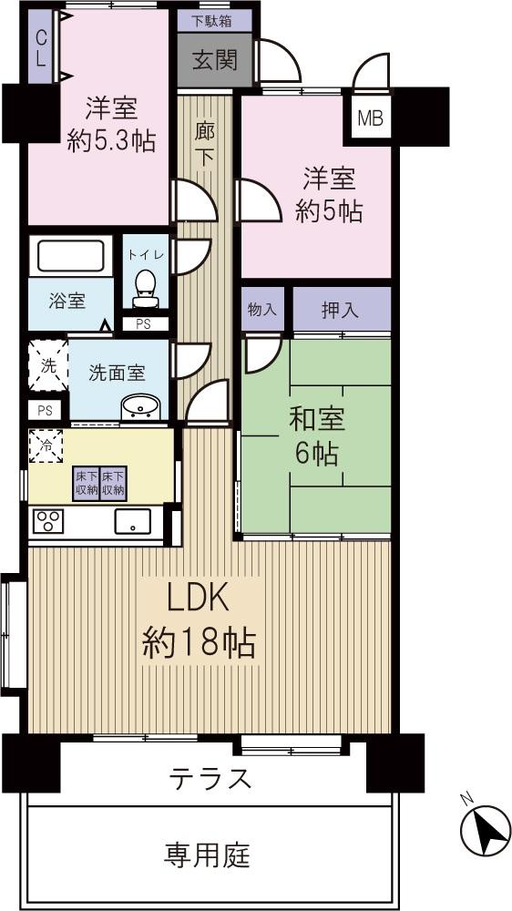 Floor plan. 3LDK, Price 17.5 million yen, Occupied area 79.98 sq m