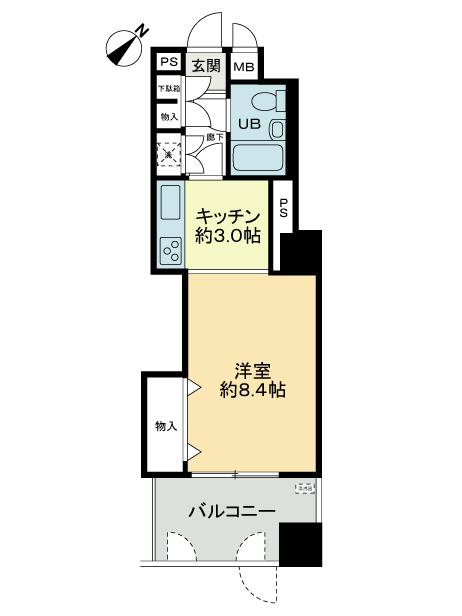 Floor plan. 1K, Price 5 million yen, Occupied area 27.24 sq m , Balcony area 6.16 sq m 1K