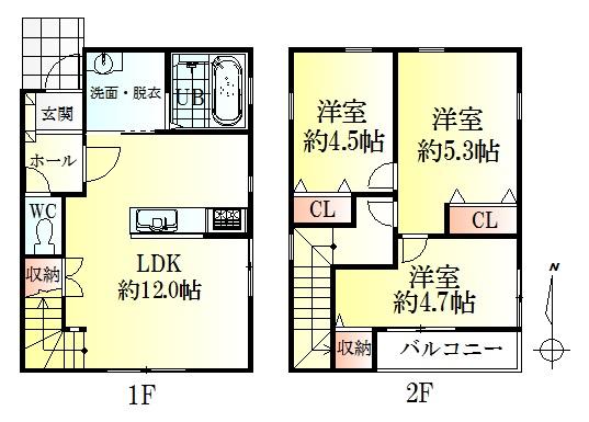Floor plan. 27,700,000 yen, 3LDK, Land area 74.17 sq m , Building area 68 sq m