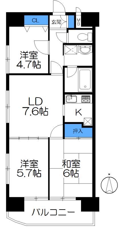 Floor plan. 3LDK, Price 13.7 million yen, Occupied area 60.22 sq m , Balcony area 6.8 sq m