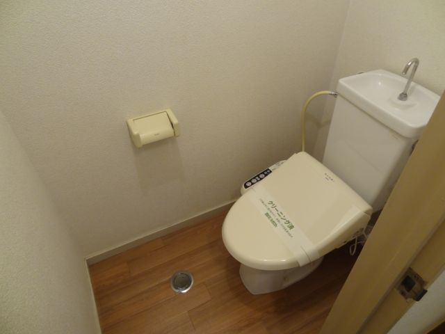 Toilet. Loose toilet time with warm water washing toilet seat.