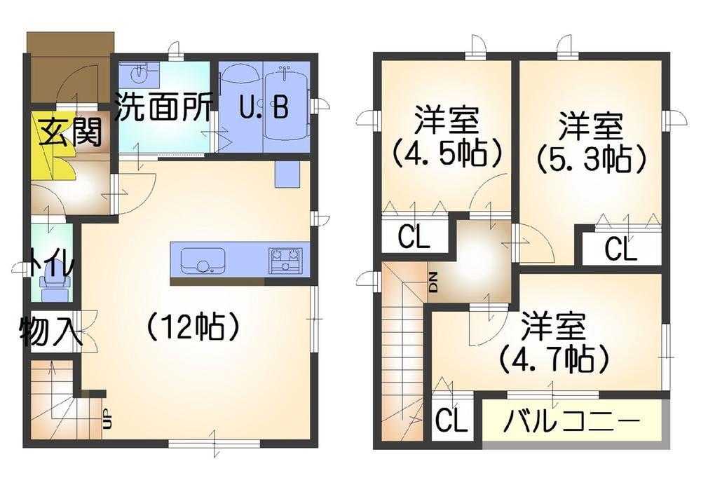 Floor plan. 27,700,000 yen, 3LDK, Land area 74.17 sq m , Building area 68 sq m