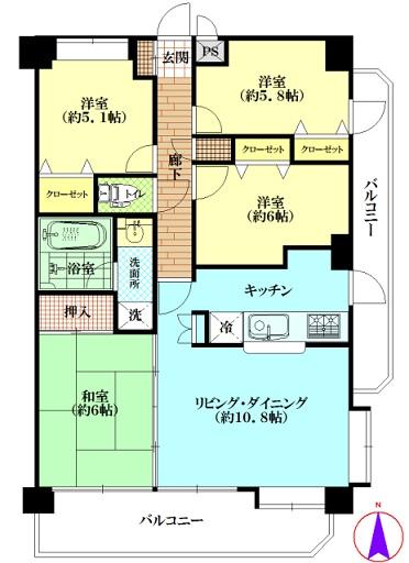Floor plan. 4LDK, Price 27.5 million yen, Occupied area 82.13 sq m , Balcony area 19.08 sq m