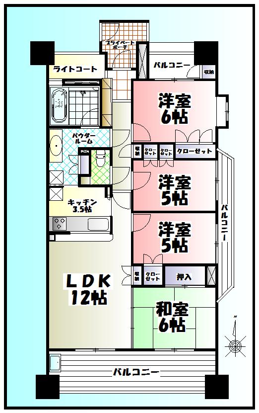 Floor plan. 4LDK, Price 23.8 million yen, Occupied area 83.37 sq m , Balcony area 23.2 sq m