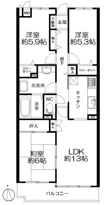 Floor plan. 3LDK, Price 19,800,000 yen, Occupied area 71.07 sq m , Balcony area 6.86 sq m floor plan
