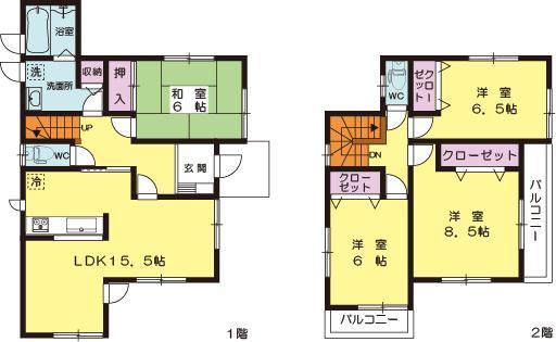 Floor plan. (1 Building), Price 31,800,000 yen, 4LDK, Land area 130.27 sq m , Building area 105.15 sq m