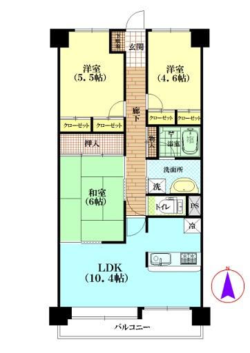 Floor plan. 3LDK, Price 18,800,000 yen, Occupied area 70.59 sq m , Balcony area 7.71 sq m