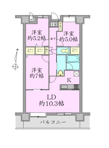 Floor plan. 3LDK, Price 21 million yen, Occupied area 66.88 sq m , Balcony area 11.34 sq m