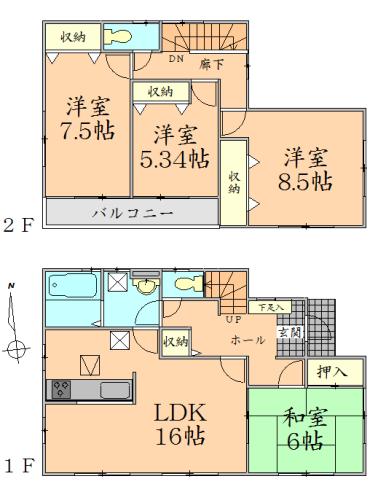 Floor plan. 28,300,000 yen, 4LDK, Land area 189.54 sq m , Building area 105.98 sq m