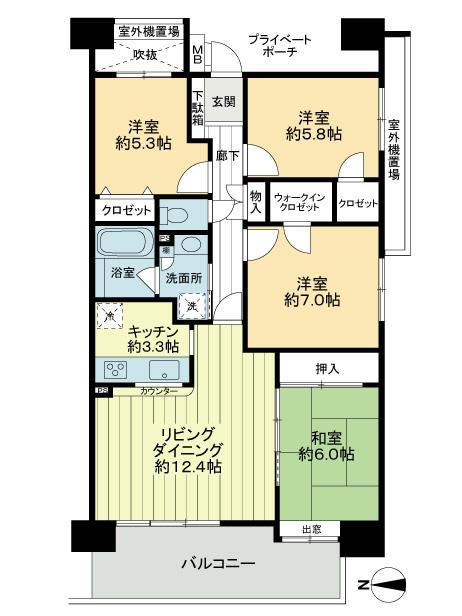 Floor plan. 4LDK, Price 21,800,000 yen, Footprint 87 sq m , Balcony area 13.2 sq m 4LDK