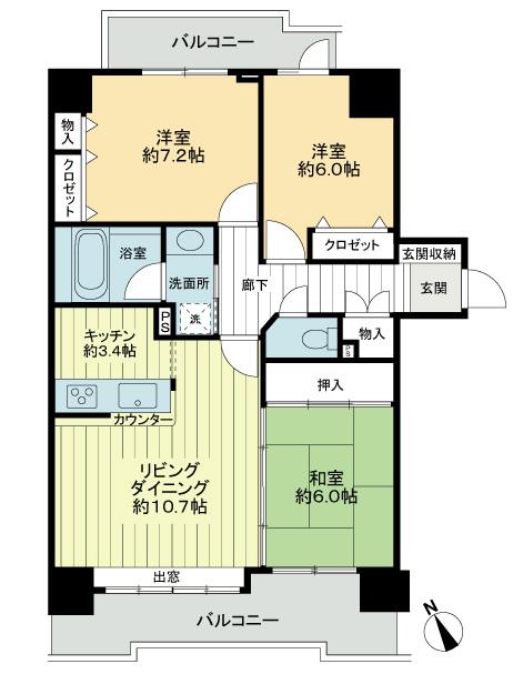 Floor plan. 3LDK, Price 27.5 million yen, Occupied area 77.12 sq m , Balcony area 17.06 sq m 3LDK