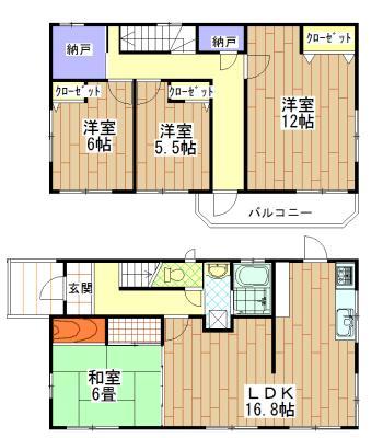 Floor plan. 22,800,000 yen, 4LDK+2S, Land area 343.02 sq m , Building area 108.07 sq m