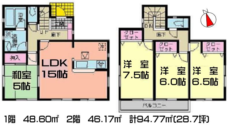 Floor plan. (Building 2), Price 19.9 million yen, 4LDK, Land area 147.28 sq m , Building area 94.77 sq m
