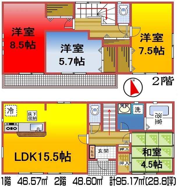 Floor plan. (4 Building), Price 14.9 million yen, 4LDK, Land area 160.49 sq m , Building area 95.15 sq m