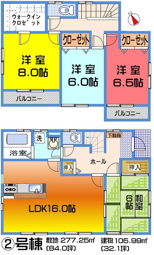 Floor plan. (Building 2), Price 22 million yen, 4LDK+S, Land area 277.25 sq m , Building area 105.99 sq m