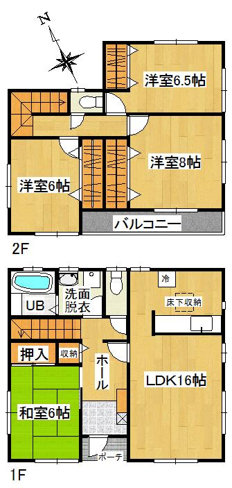 Floor plan. (Building 2), Price 21,800,000 yen, 4LDK, Land area 170.34 sq m , Building area 105.98 sq m
