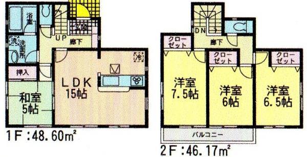Floor plan. 19.9 million yen, 4LDK, Land area 147.28 sq m , Building area 94.77 sq m