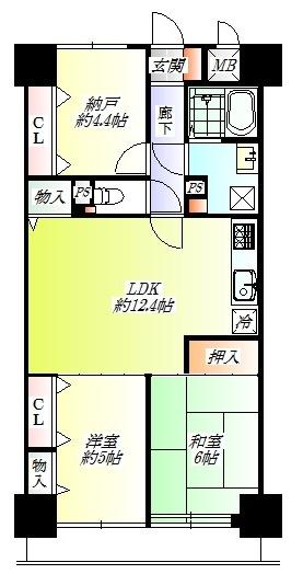 Floor plan. 2LDK+S, Price 9.8 million yen, Occupied area 64.96 sq m , Balcony area 8.7 sq m