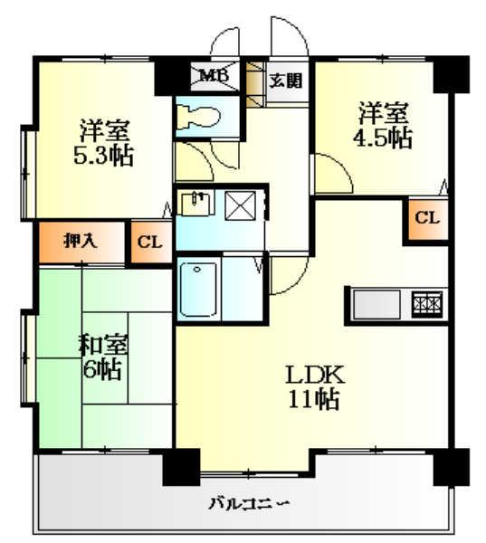 Floor plan. 3LDK, Price 9.8 million yen, Occupied area 63.48 sq m , Balcony area 10.92 sq m
