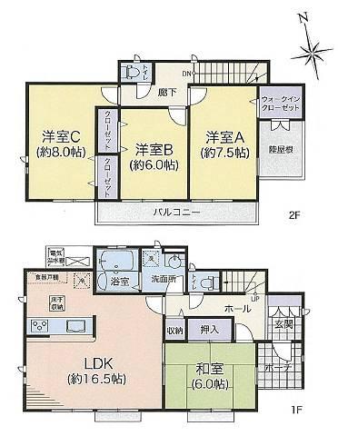 Floor plan. (1 Building), Price 24,800,000 yen, 4LDK, Land area 169.12 sq m , Building area 105.99 sq m