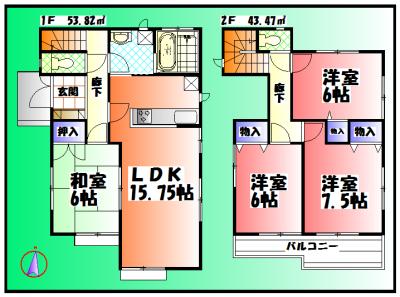 Floor plan. 17.8 million yen, 4LDK, Land area 160.65 sq m , Building area 97.29 sq m