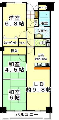 Floor plan. 3LDK, Price 11.5 million yen, Occupied area 69.28 sq m , Balcony area 7.53 sq m