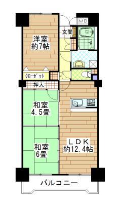 Floor plan. 4LDK, Price 11.5 million yen, Footprint 64.8 sq m , Balcony area 7.53 sq m