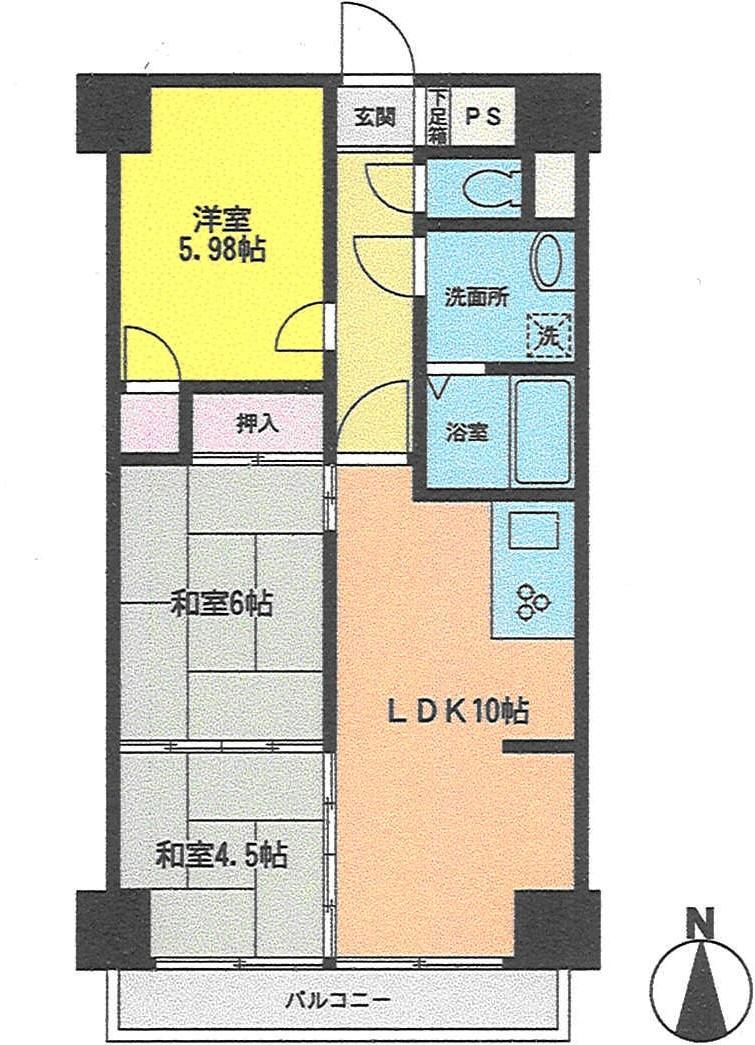 Floor plan. 3LDK, Price 11.5 million yen, Occupied area 61.05 sq m , Balcony area 6.88 sq m