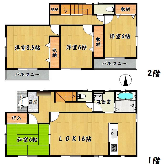 Floor plan. 26,900,000 yen, 4LDK, Land area 180.07 sq m , Building area 105.99 sq m Tagajo Hachiman second