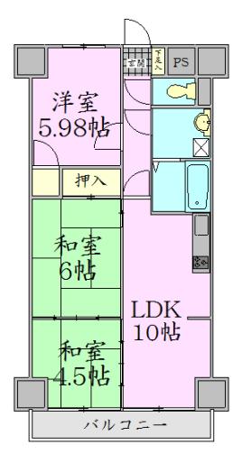 Floor plan. 3LDK, Price 11.5 million yen, Occupied area 61.05 sq m , Balcony area 6.88 sq m