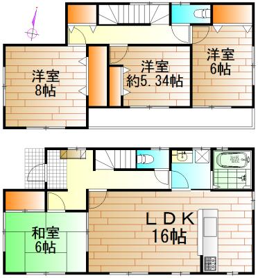 Floor plan. 26.5 million yen, 4LDK, Land area 175.68 sq m , Building area 104.33 sq m