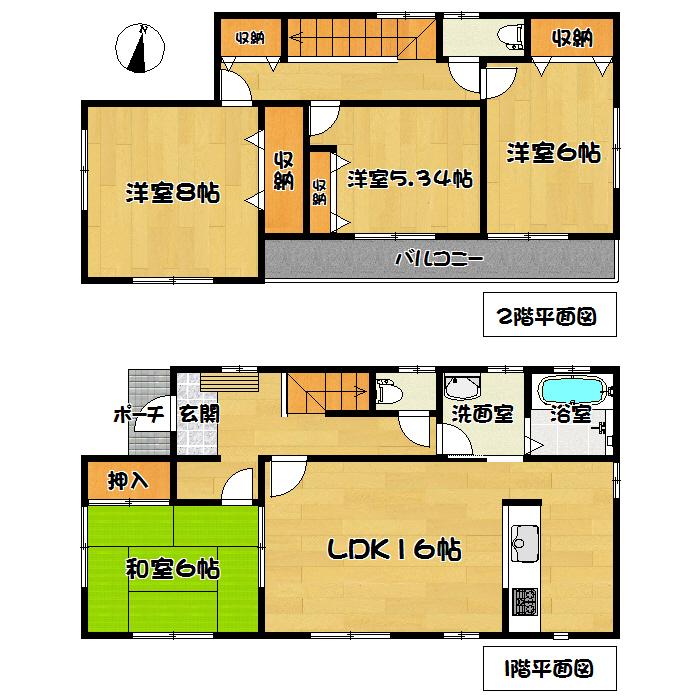 Floor plan. 26.5 million yen, 4LDK, Land area 175.68 sq m , Building area 104.33 sq m Tagajo Hachiman second Building 2