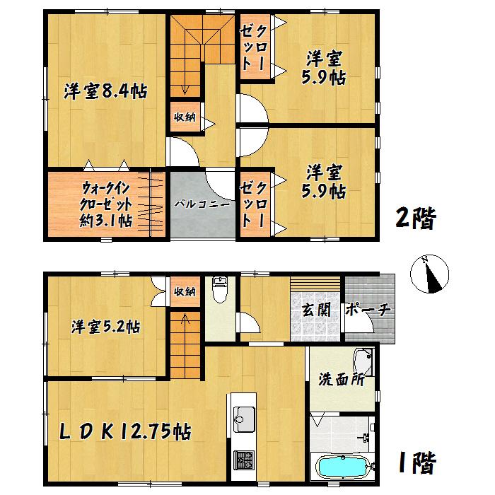 Floor plan. 31,800,000 yen, 4LDK + S (storeroom), Land area 187.72 sq m , Building area 99.5 sq m Tagajo center 3-chome