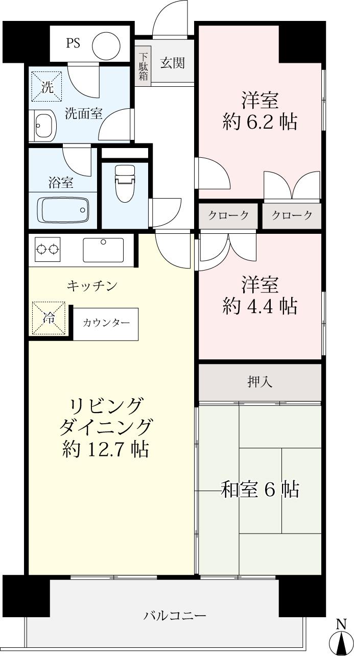 Floor plan. 3LDK, Price 9.95 million yen, Occupied area 71.43 sq m , Balcony area 8.83 sq m floor plan