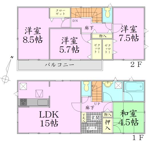 Floor plan. 22,900,000 yen, 4LDK, Land area 265.74 sq m , Building area 95.58 sq m