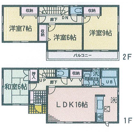 Floor plan. (6 Building), Price 28.5 million yen, 4LDK, Land area 175.4 sq m , Building area 105.99 sq m