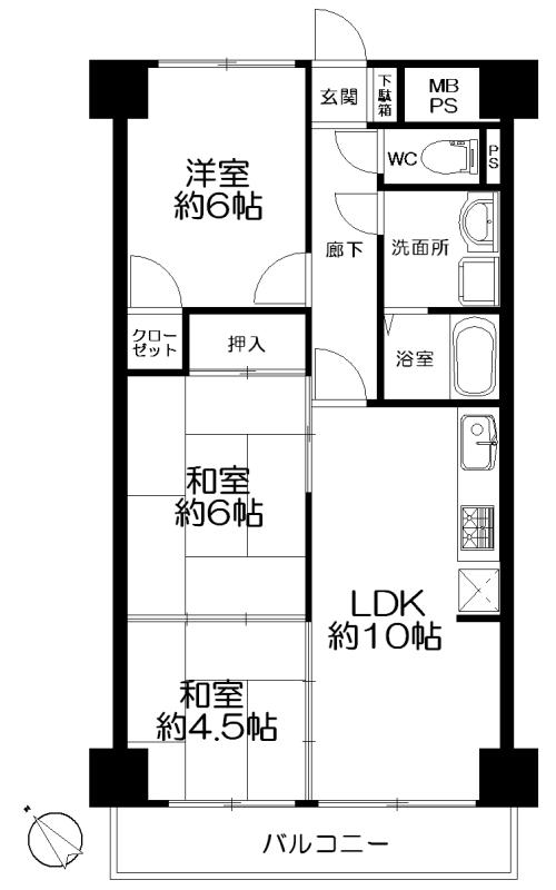 Floor plan. 3LDK, Price 11.5 million yen, Occupied area 61.05 sq m , Balcony area 6.88 sq m floor plan