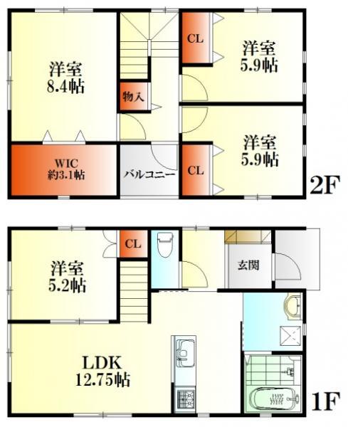 Floor plan. 31,800,000 yen, 4LDK, Land area 187.72 sq m , Building area 99.5 sq m