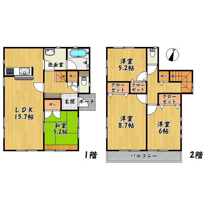 Floor plan. 24,900,000 yen, 4LDK, Land area 200.64 sq m , Building area 96.38 sq m Tagajo Meigetsu second 4 Building
