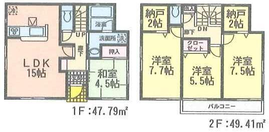 Floor plan. (3 Building), Price 25,900,000 yen, 4LDK+S, Land area 193.63 sq m , Building area 97.2 sq m