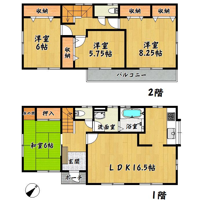 Floor plan. 27.6 million yen, 4LDK, Land area 261.31 sq m , Building area 105.16 sq m Tagajo floating island 2-chome Building 2