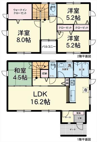 Floor plan. (E Building), Price 27,400,000 yen, 4LDK+S, Land area 188.64 sq m , Building area 100.61 sq m