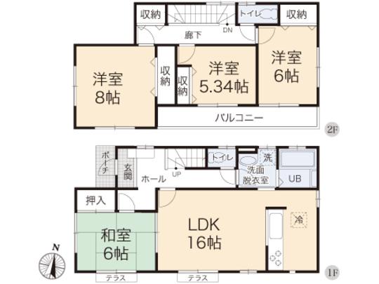 Floor plan. 26.5 million yen, 4LDK, Land area 175.68 sq m , Building area 104.33 sq m Floor
