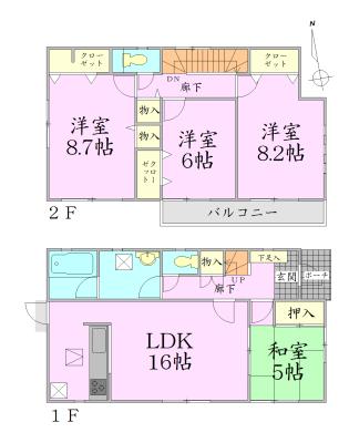 Floor plan. 20,900,000 yen, 4LDK, Land area 206.69 sq m , Building area 102.87 sq m